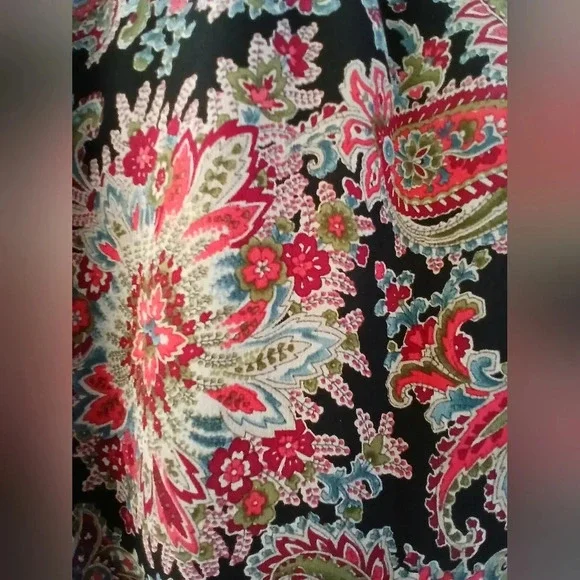 Charter Club silk flowy midi skirt paisley print jeweltones black red si… - Picture 5 of 10